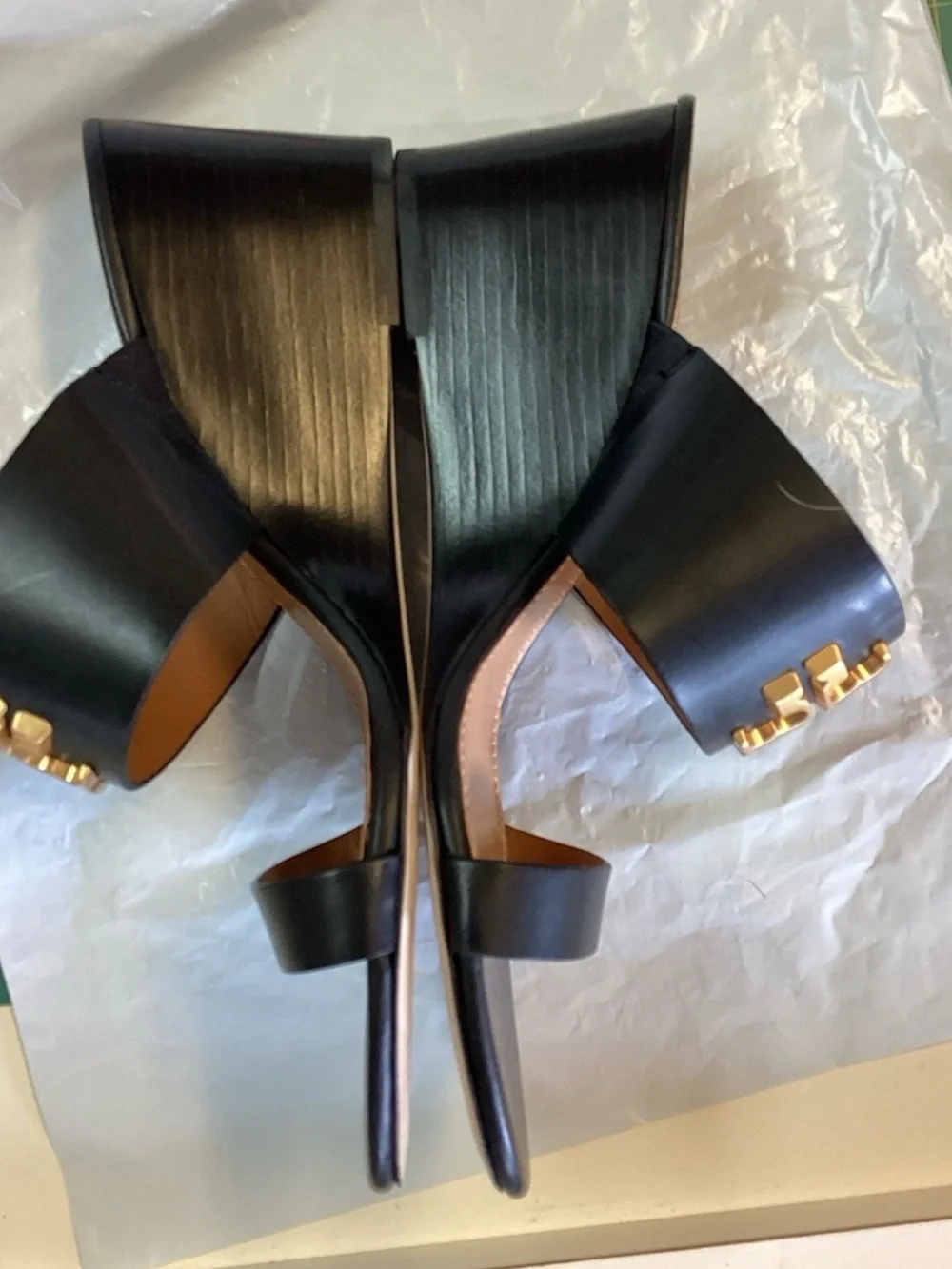 Tory Burch Black Leather Slide Sandals with Gold Logo